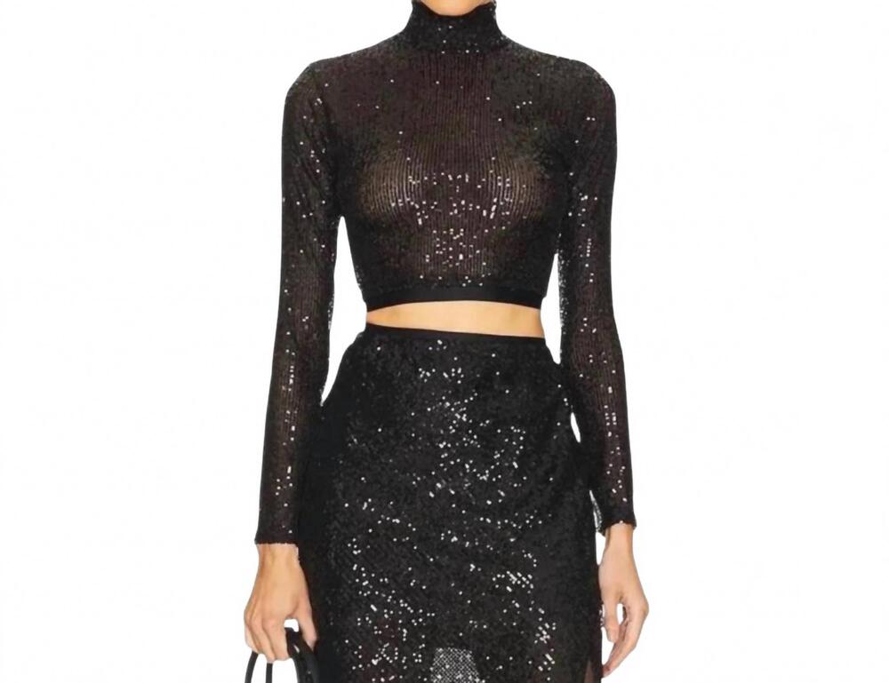 NEW ENZA COSTA sequin cropped mockneck top in black